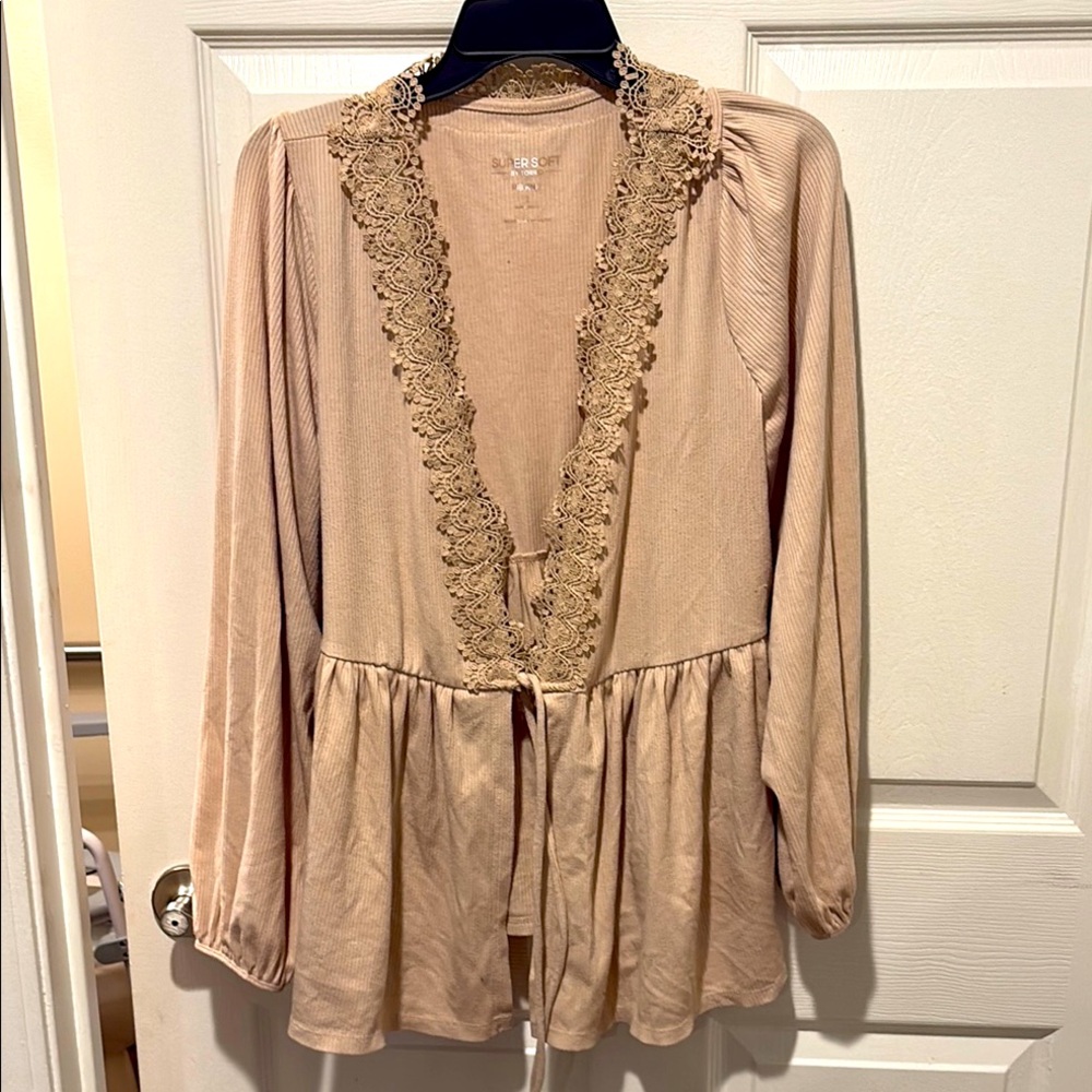 Beige Lace Trim Cardigan
